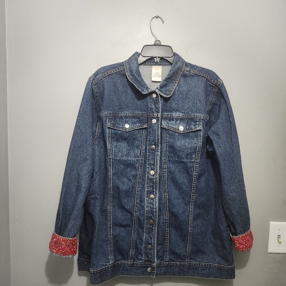 Jackets & Blazers - Women's Denim Jacket with Red Accents Size Large